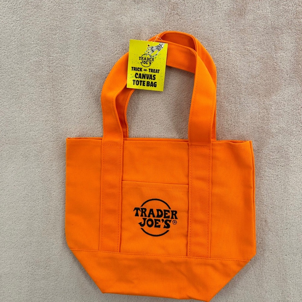 Trader Joes Trick-or-Treat Canvas Tote Bag Orange Mini Halloween Reusable Bag